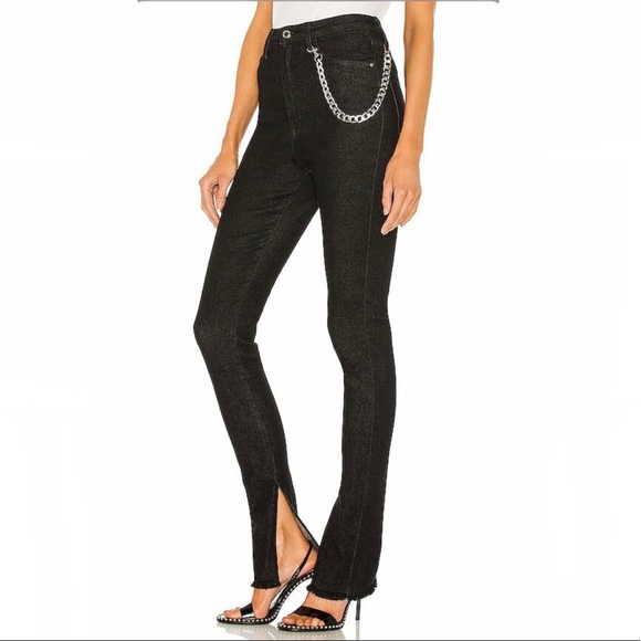 WeWoreWhat Slit Hem Chain Jean in Washed Black - Picture 2 of 13
